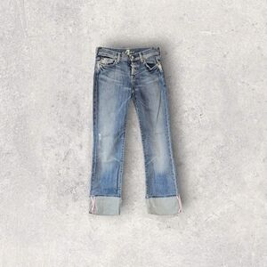 7 For All Mankind Crop Cuff Boy Cut Distressed Jeans 26 Button Fly Faux Selveg